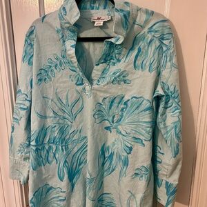Vineyard Vines Teal Botanical Print Tunic